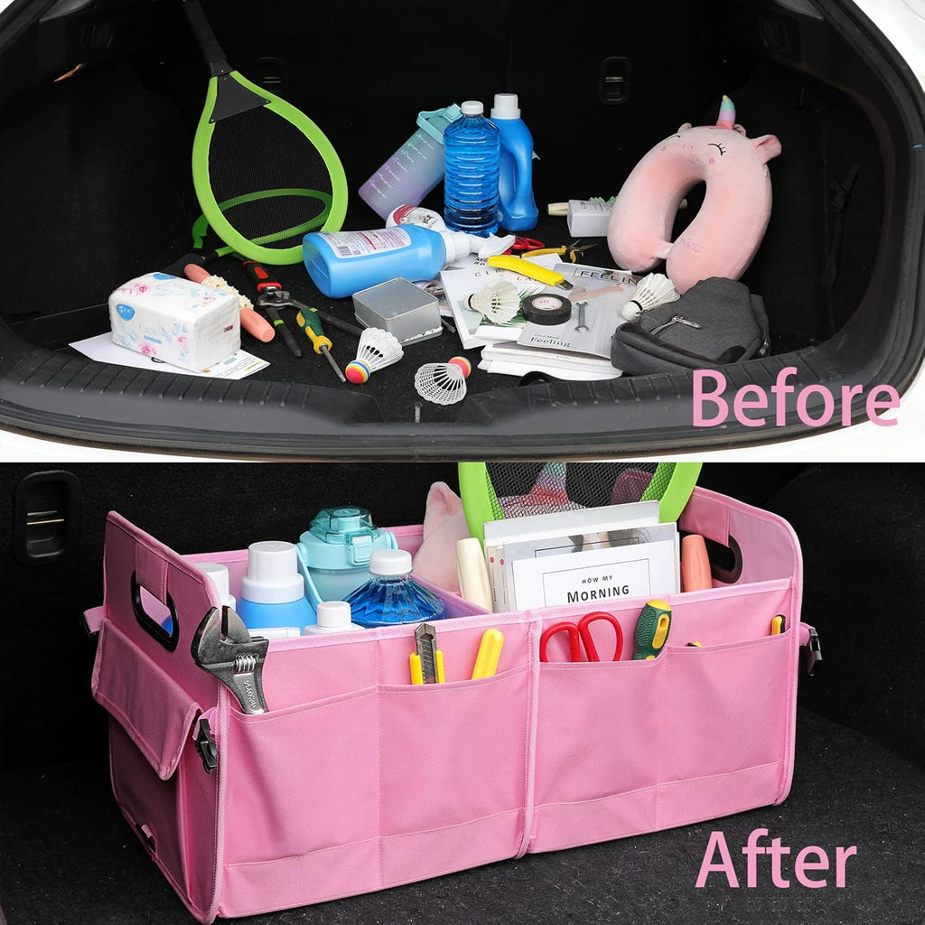 Car Trunk Organizer Car Storage Organizer Collapsible Multi Compartment Car Organizer Adjustable Straps for SUV(Beige)