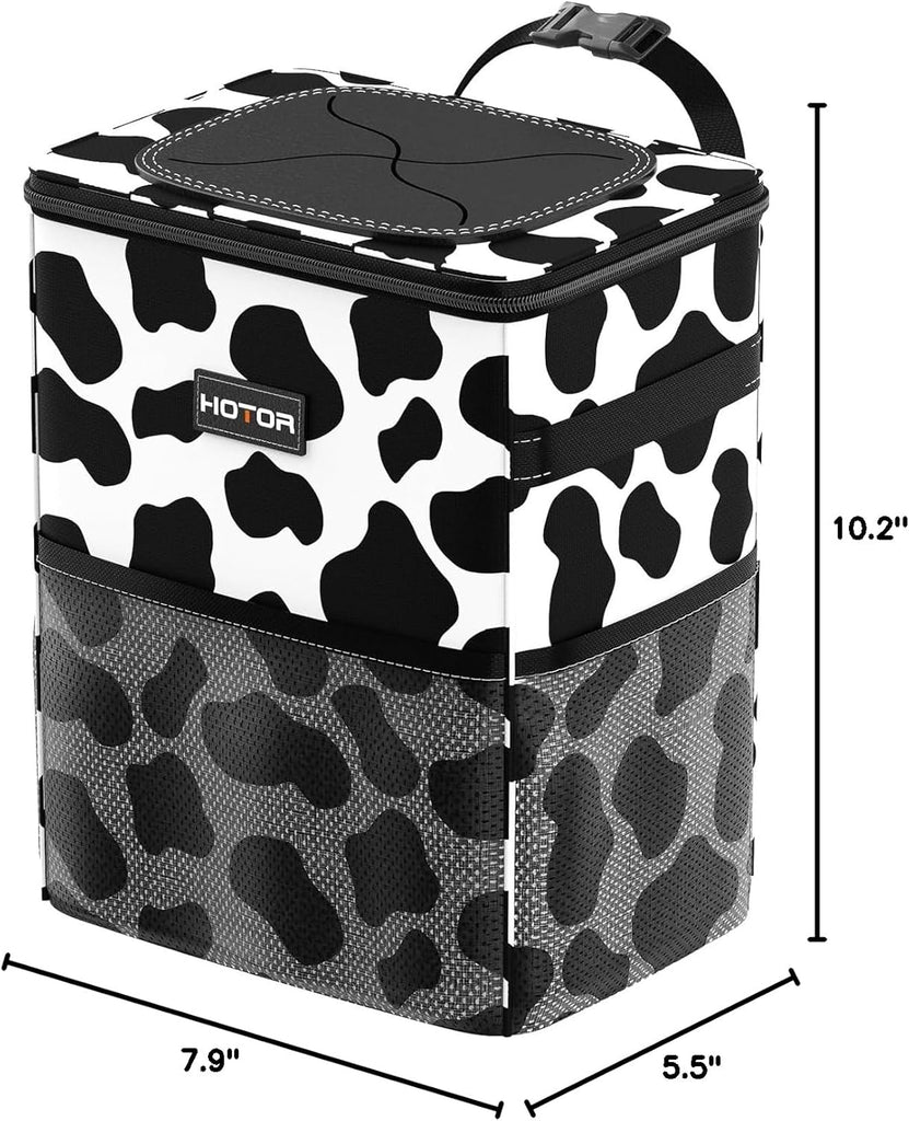 HOTOR Car Trash Can with Lid and Storage Pockets - 100% Leak-Proof Organizer, Waterproof Garbage Can, Multipurpose Trash Bin for Car, 2 Gallons, Black