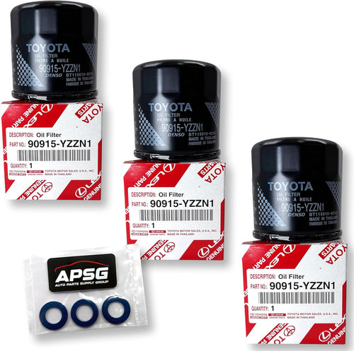 Genuine Oil Filter 90915-YZZN1 / 90915-YZZF2 with APSG Drain Plug Washers | 3 PACK | Compatible with Toyota/Lexus/Scion