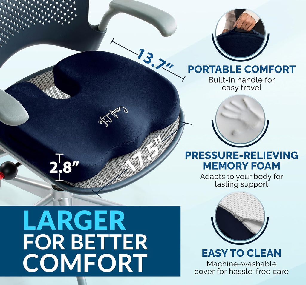 ComfiLife Premium Gel & Memory Foam Seat Cushion – Doctor Recommended Office Chair Cushion, Car Seat Cushion – Chair Cushions for Back & Sciatica Pain Relief – Seat Cushions for Office & Desk (Beige)