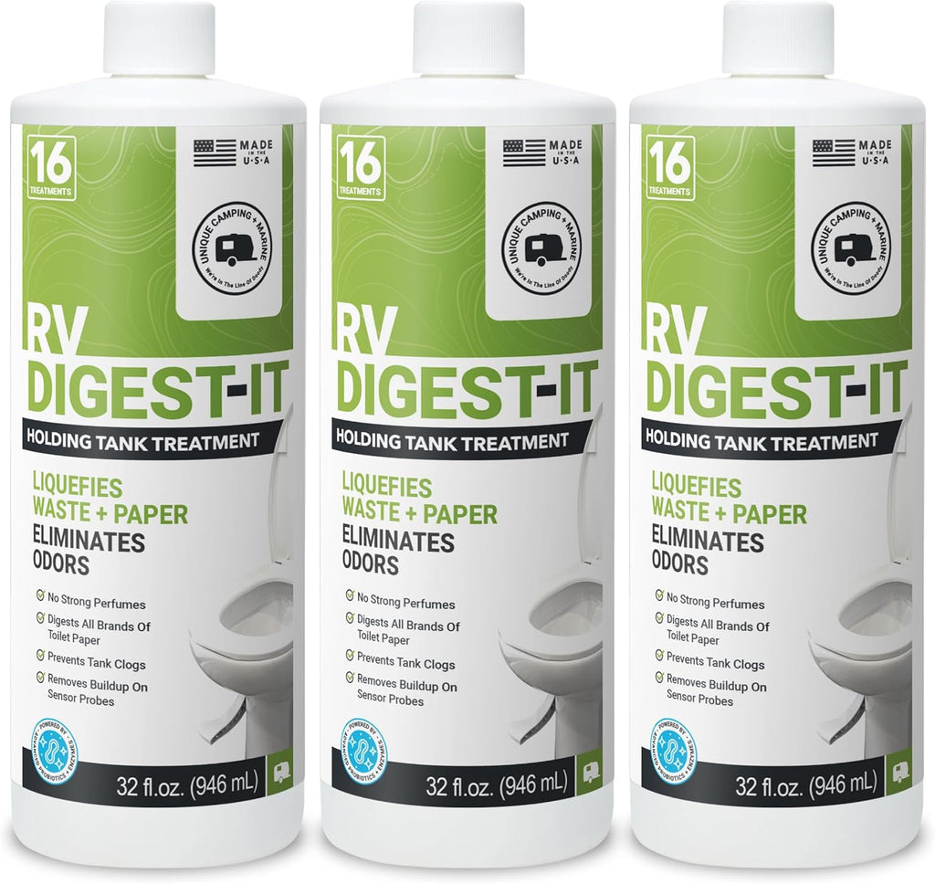 Unique RV Digest-It+ Extra-Strength Ultra-Concentrate - 32 RV Toilet Treatments - Eliminates Smells and Liquifies Waste (32 oz)