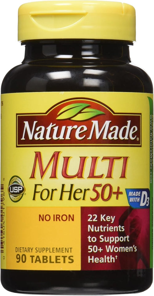 Nature Made Multivitamin For Women 50+ No Iron, Multivitamins for Women 50 Plus, Daily Nutritional Support, Nature Made Multi Vitamins, 90 Tablets, 90 Day Supply