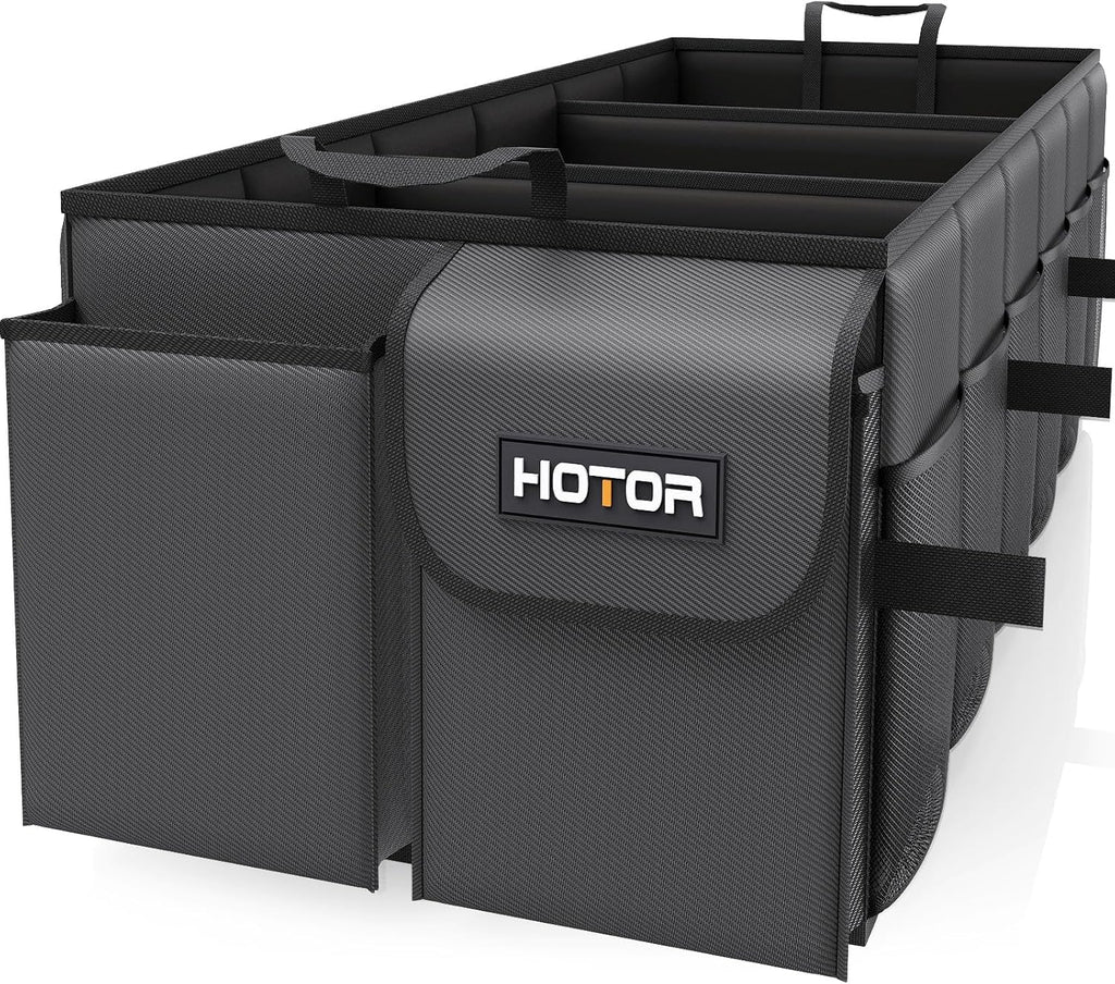 HOTOR Trunk Organizer - Car Organizer, Foldable Trunk organizer for SUVs & Sedans, Sturdy Car Organization for Car Accessories, Tools, Sundries, Black, 2 Compartments, 21.3"×12.6"×10.6"