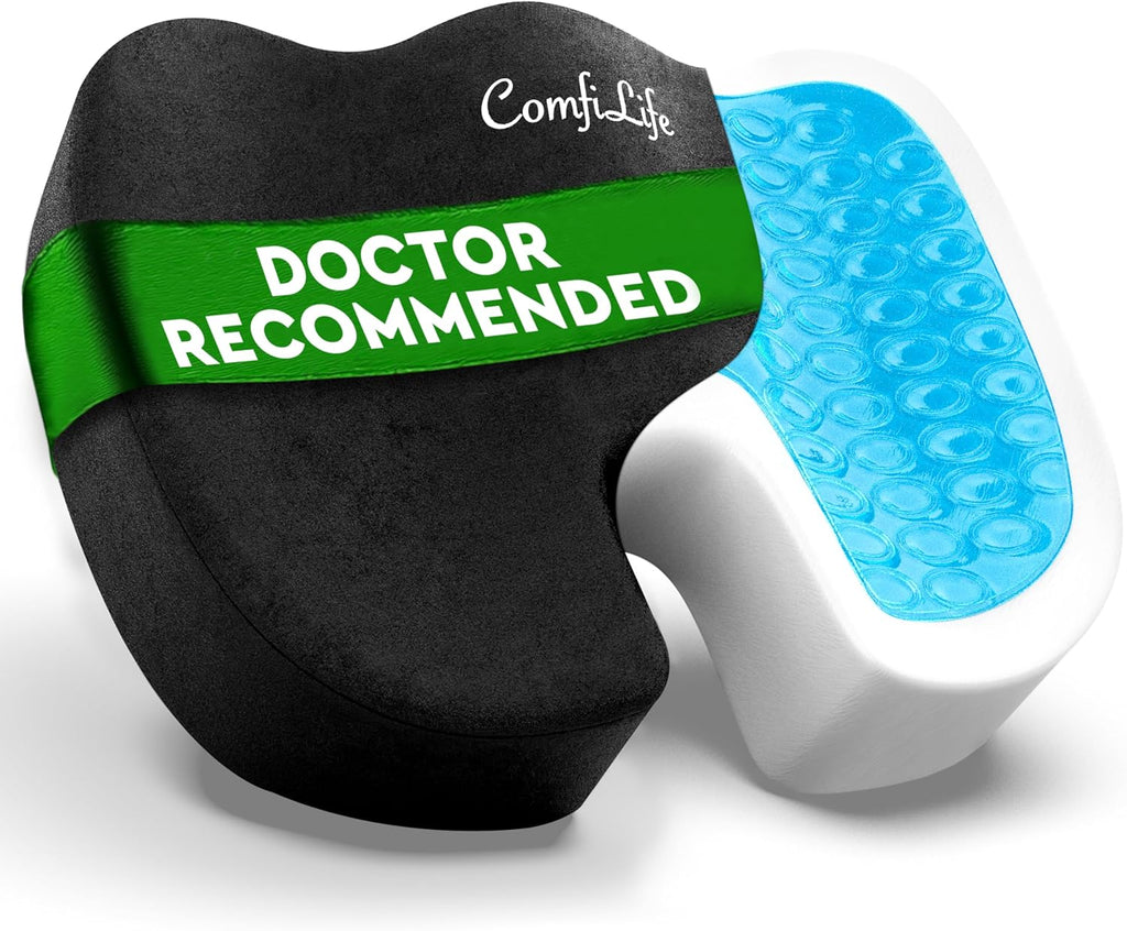 ComfiLife Premium Gel & Memory Foam Seat Cushion – Doctor Recommended Office Chair Cushion, Car Seat Cushion – Chair Cushions for Back & Sciatica Pain Relief – Seat Cushions for Office & Desk (Beige)