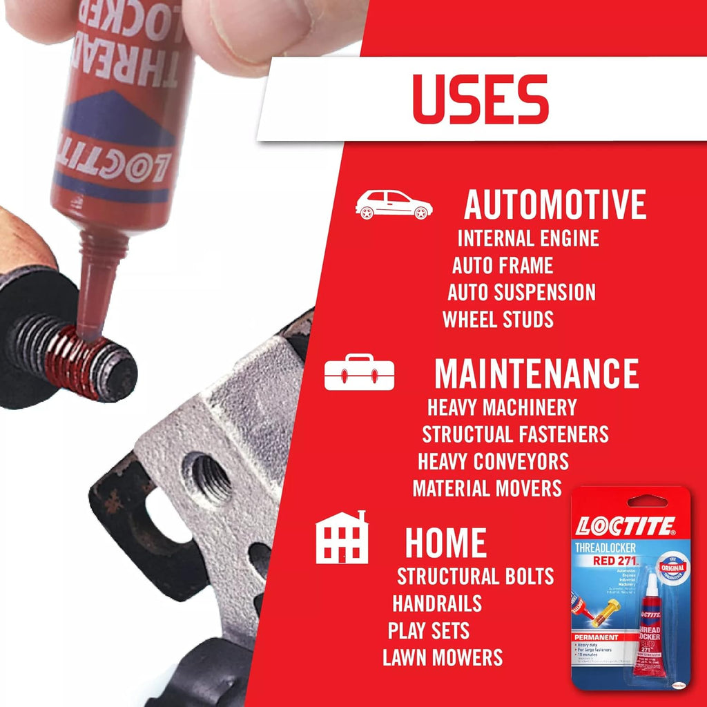 Loctite Threadlocker Blue 242 - Removable Thread Lock Glue for Nuts, Bolts, & Fasteners, Medium Strength Screw Glue to Prevent Loosening & Corrosion - 6 ml, 1 Pack