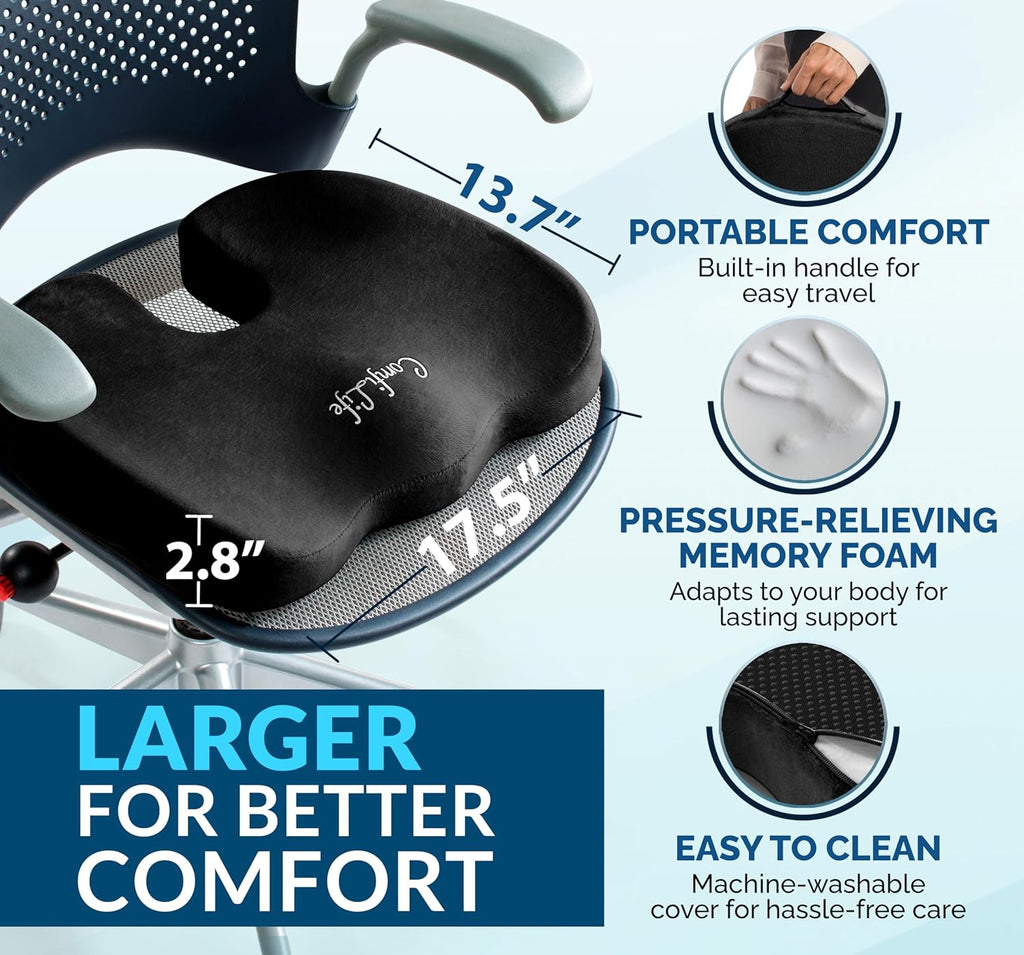 ComfiLife Premium Gel & Memory Foam Seat Cushion – Doctor Recommended Office Chair Cushion, Car Seat Cushion – Chair Cushions for Back & Sciatica Pain Relief – Seat Cushions for Office & Desk (Beige)