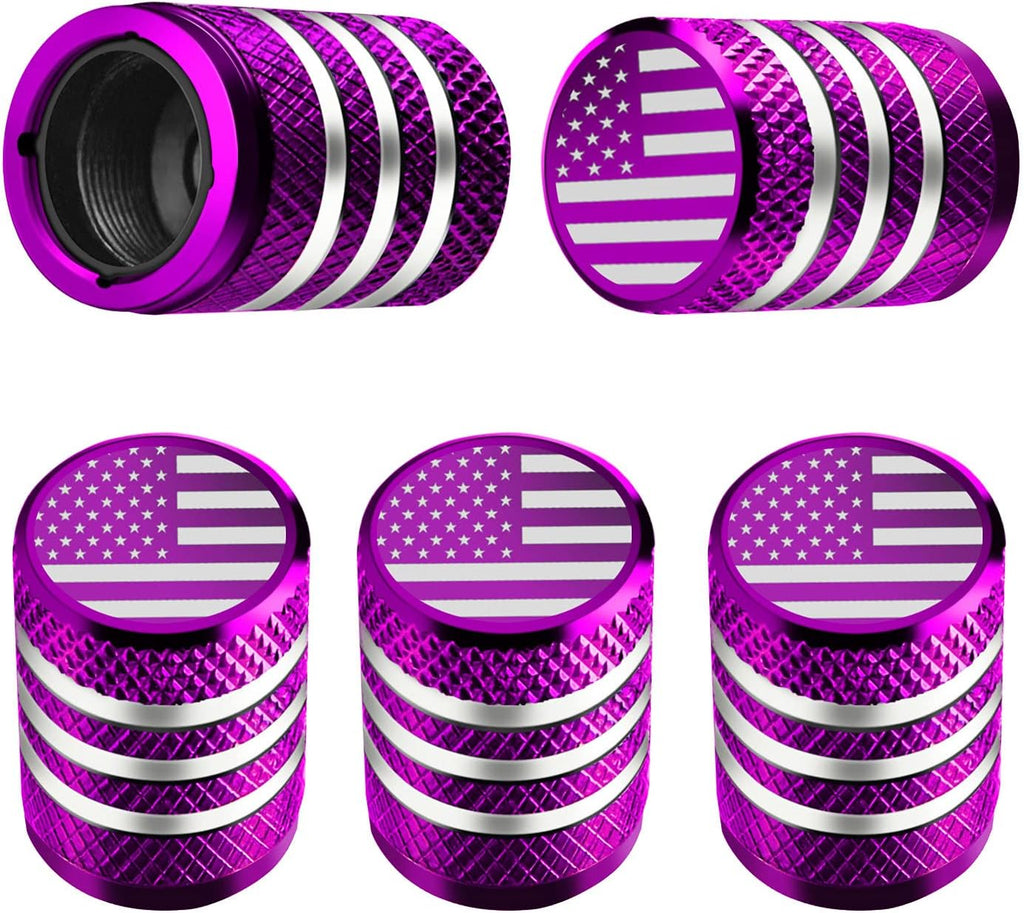 Tire Valve Stem Cap Cover - (5 Pack) Tire Air Cap Metal with Plastic Liner Corrosion Resistant Leak-Proof American Flag for Car Truck Motorcycle Bike Black