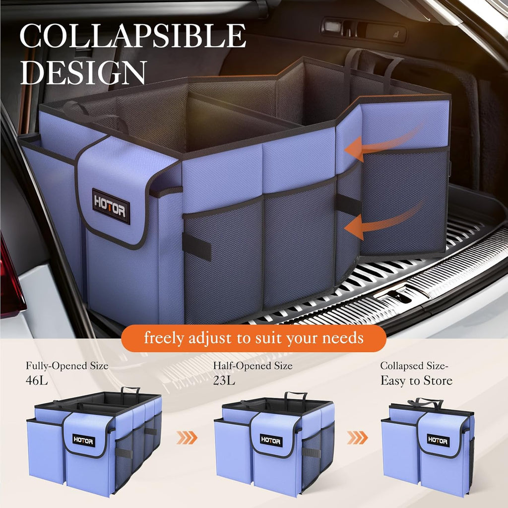 HOTOR Trunk Organizer - Car Organizer, Foldable Trunk organizer for SUVs & Sedans, Sturdy Car Organization for Car Accessories, Tools, Sundries, Black, 2 Compartments, 21.3"×12.6"×10.6"