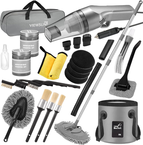 Viewsun 17pcs Car Cleaning Kit, Pink Car Interior Detailing Kit with High Power Handheld Vacuum, Detailing Brush Set, Windshield Cleaner, Cleaning Gel, Complete Auto Accessories for Women Gift