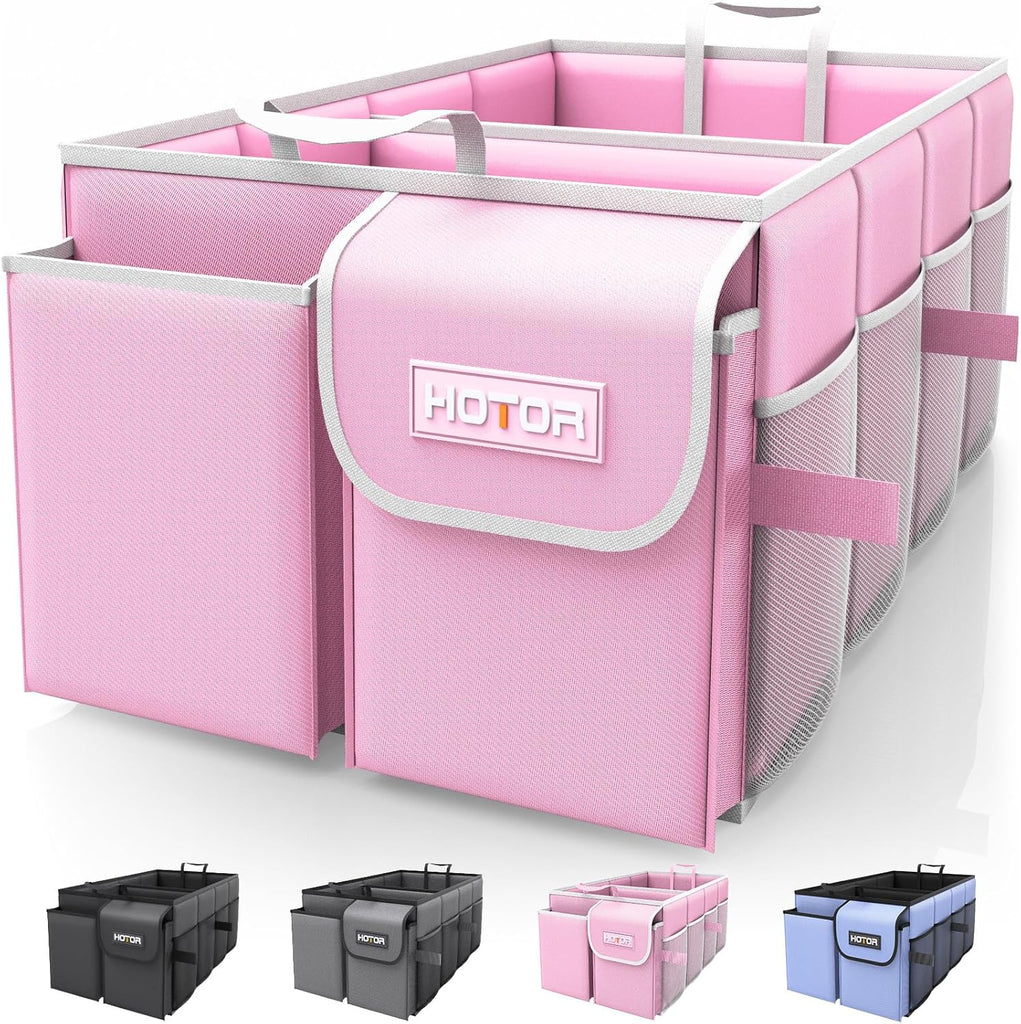 HOTOR Trunk Organizer - Car Organizer, Foldable Trunk organizer for SUVs & Sedans, Sturdy Car Organization for Car Accessories, Tools, Sundries, Black, 2 Compartments, 21.3"×12.6"×10.6"