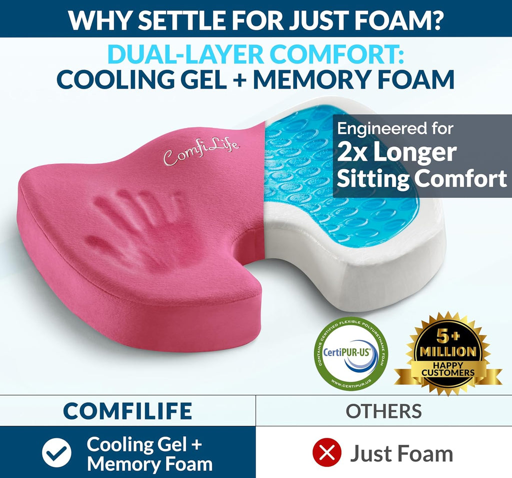ComfiLife Premium Gel & Memory Foam Seat Cushion – Doctor Recommended Office Chair Cushion, Car Seat Cushion – Chair Cushions for Back & Sciatica Pain Relief – Seat Cushions for Office & Desk (Beige)
