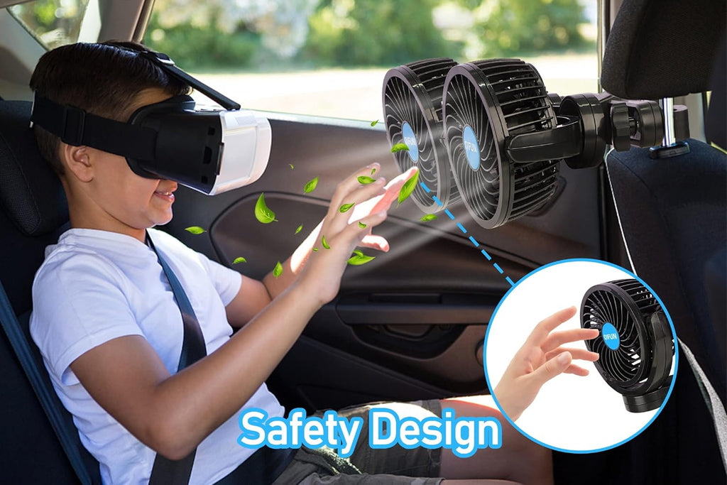 Car Fan Adjustable Dual Head 12V 360° Rotatable 4 Inches Car Clip Fan for Front/Rear Seat Passenger Car Essentials Cooler with Stepless Speed Regulation for Vehicle SUV, RV