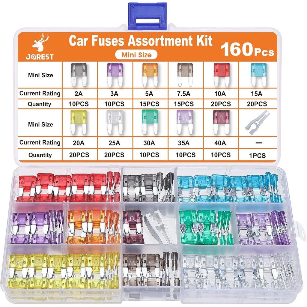 JOREST 300Pcs Car Fuse Assortment Kit, 160 Mini Blade Fuses Automotive + 90 Standard Auto Fuses + 50 Micro + Puller – Replacement for RV Camper Boat Truck (2Amp 3A 5A 7.5A 10A 15A 20A 25A 30A 35A 40A)