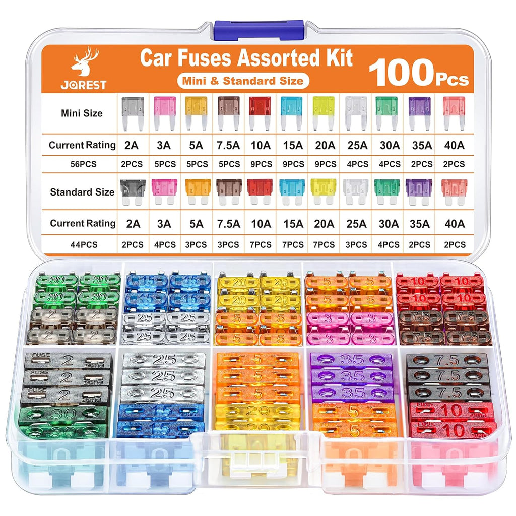 JOREST 300Pcs Car Fuse Assortment Kit, 160 Mini Blade Fuses Automotive + 90 Standard Auto Fuses + 50 Micro + Puller – Replacement for RV Camper Boat Truck (2Amp 3A 5A 7.5A 10A 15A 20A 25A 30A 35A 40A)
