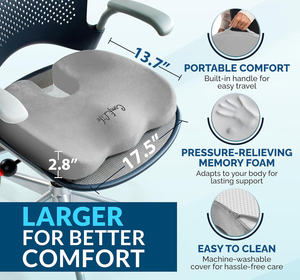 ComfiLife Premium Gel & Memory Foam Seat Cushion – Doctor Recommended Office Chair Cushion, Car Seat Cushion – Chair Cushions for Back & Sciatica Pain Relief – Seat Cushions for Office & Desk (Beige)