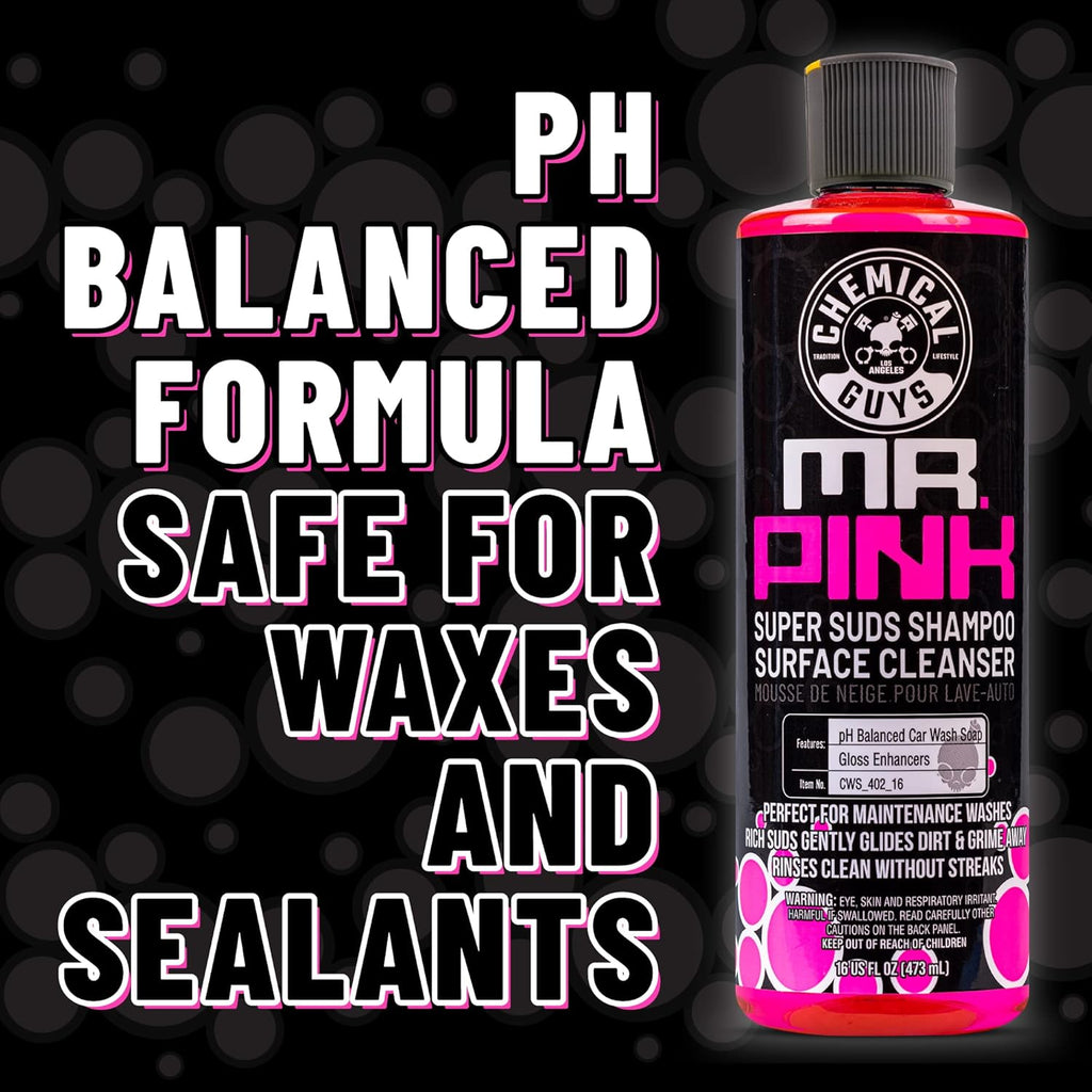 Chemical Guys Mr. Pink Foaming Car Wash Soap, High-Suds pH-Balanced Car Shampoo, Safe for Wax & Sealants, Works with Foam Cannons & Bucket Wash, Safe on All Paint Finishes, 16 oz, Candy Scent