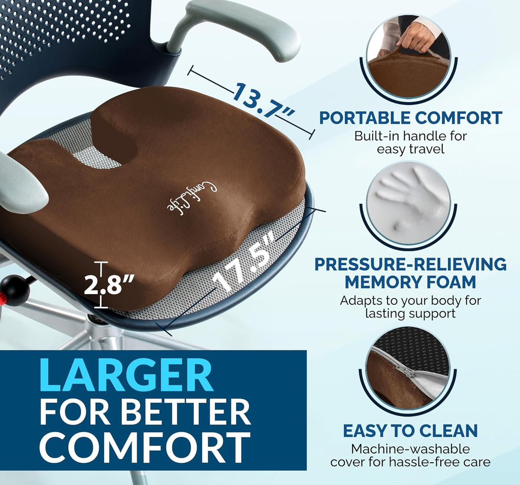 ComfiLife Premium Gel & Memory Foam Seat Cushion – Doctor Recommended Office Chair Cushion, Car Seat Cushion – Chair Cushions for Back & Sciatica Pain Relief – Seat Cushions for Office & Desk (Beige)