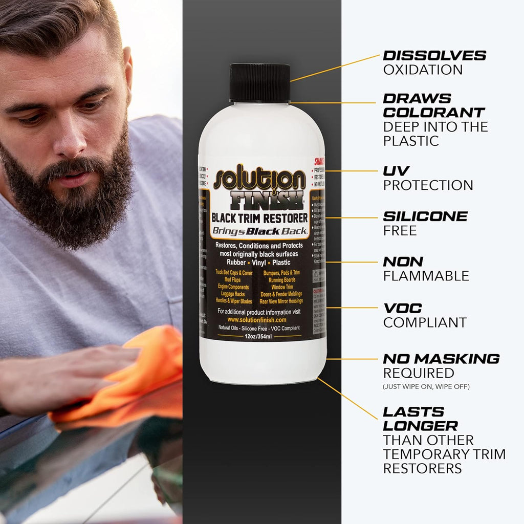 Black Plastic & Vinyl Trim Restorer - Use for Car and Truck Detailing, No Wet Look, Instantly Revives Color to Trim, Bumpers, Mud Flaps, Etc., Black (12 oz)