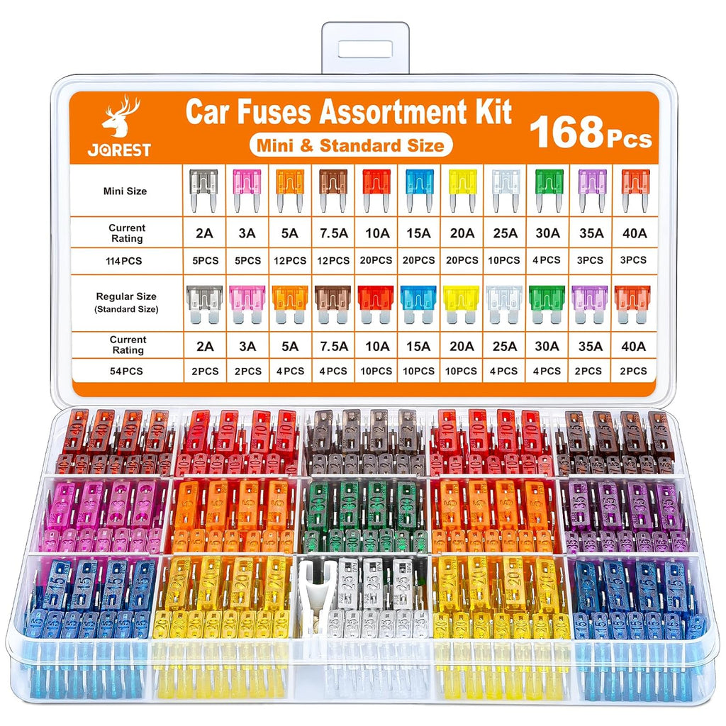 JOREST 300Pcs Car Fuse Assortment Kit, 160 Mini Blade Fuses Automotive + 90 Standard Auto Fuses + 50 Micro + Puller – Replacement for RV Camper Boat Truck (2Amp 3A 5A 7.5A 10A 15A 20A 25A 30A 35A 40A)