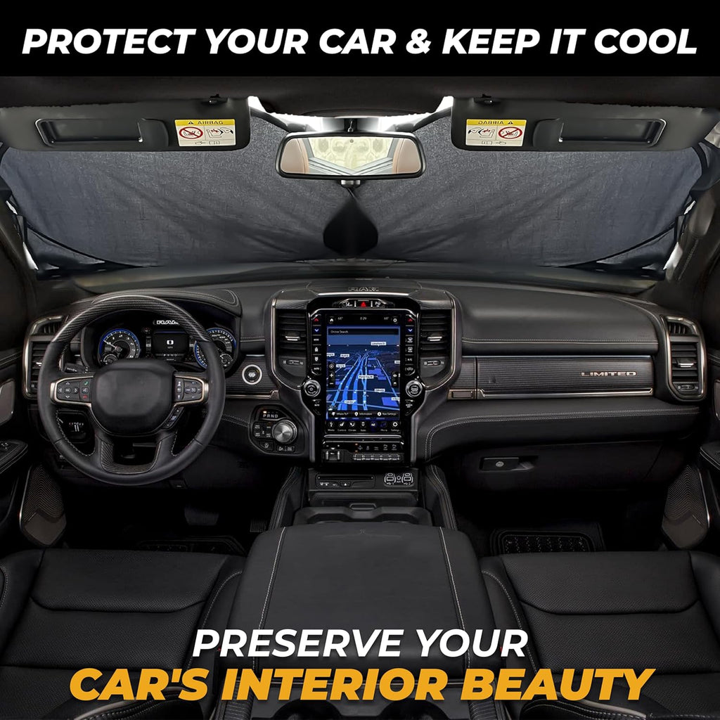 Jeep Windshield Sunshade | Protects Sun Visor from UV and Heat Protection | Fits for Wrangler, Gladiator, and Rubicon Models | Keeps Your Car Cool and Comfort | X-Small (60" x 21")