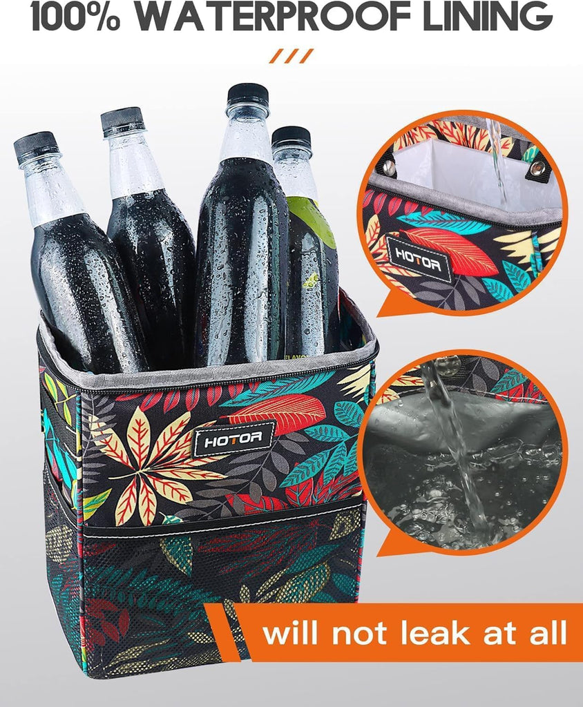 HOTOR Car Trash Can with Lid and Storage Pockets - 100% Leak-Proof Organizer, Waterproof Garbage Can, Multipurpose Trash Bin for Car, 2 Gallons, Black
