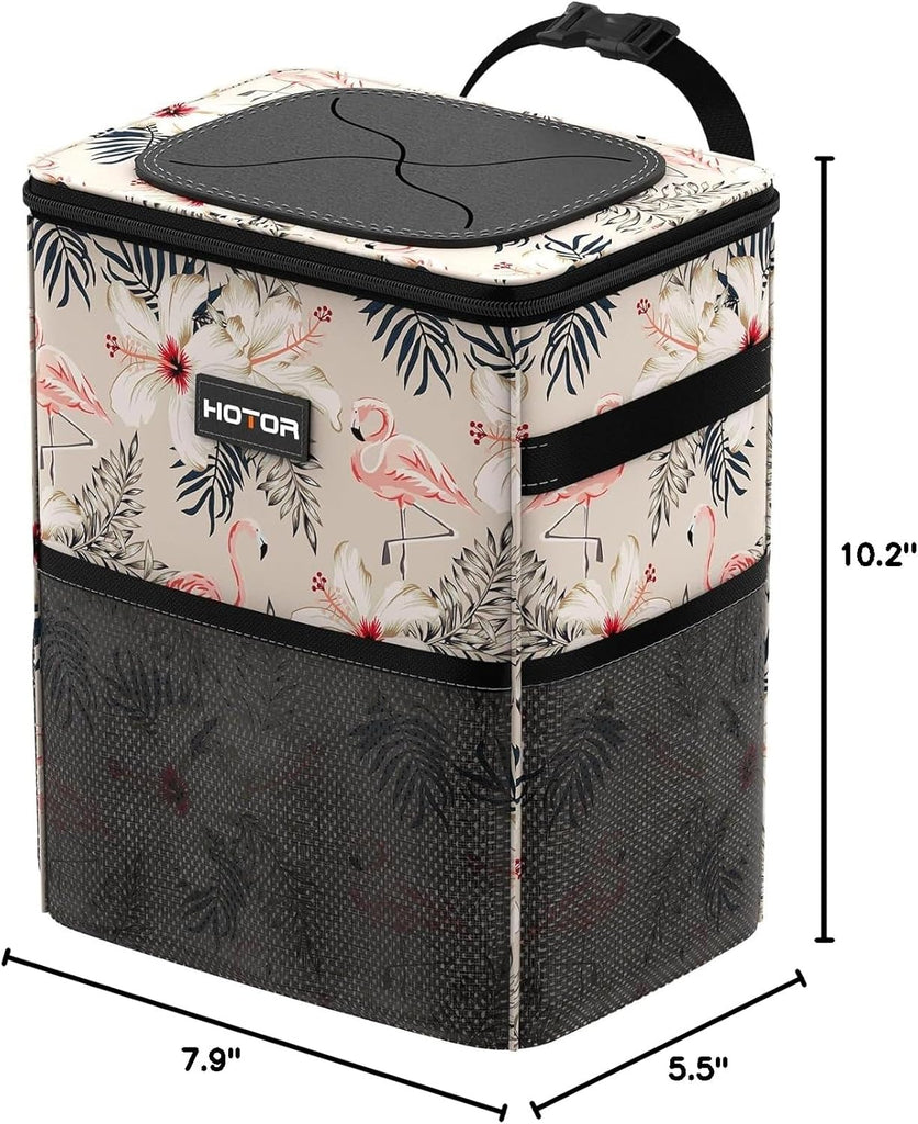 HOTOR Car Trash Can with Lid and Storage Pockets - 100% Leak-Proof Organizer, Waterproof Garbage Can, Multipurpose Trash Bin for Car, 2 Gallons, Black