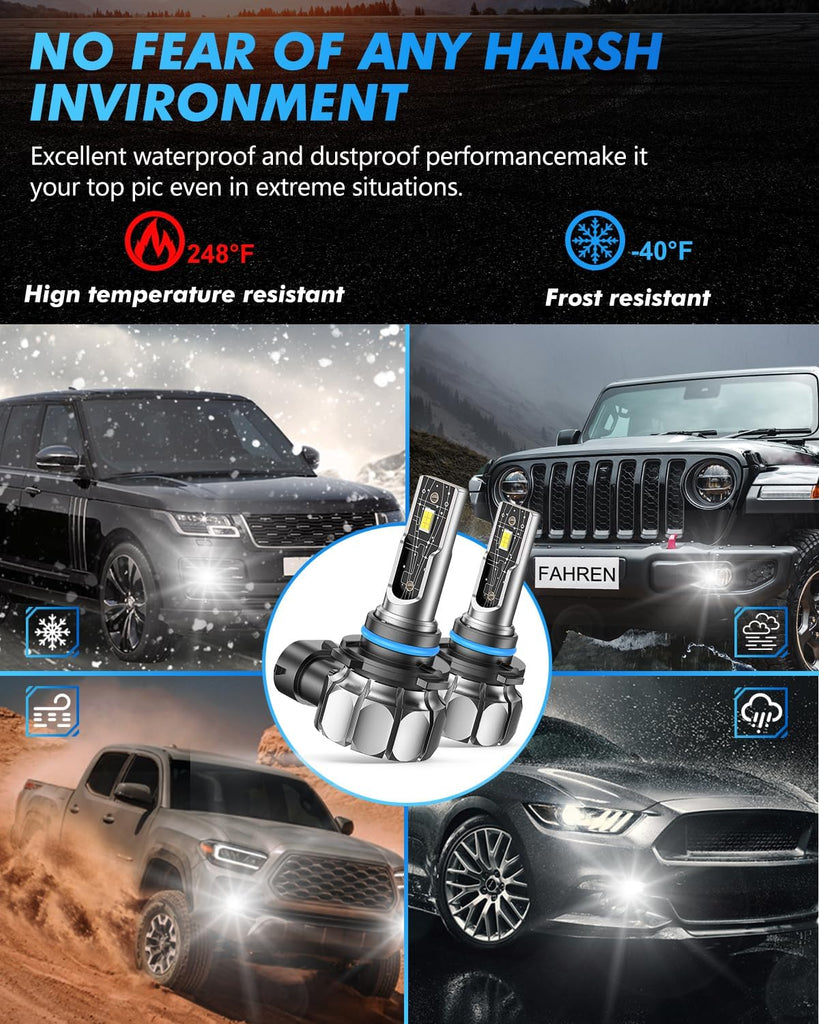 FAHREN H1 Fog Bulbs, 28000LM Brightness 1:1 Mini Size No Adapter Needed Plug & Play, 6500k White with 16 CSP Chips, Canbus Ready Non-Polarity H1 Light Bulb with Turbo Fan, IP68 Waterproof Pack of 2