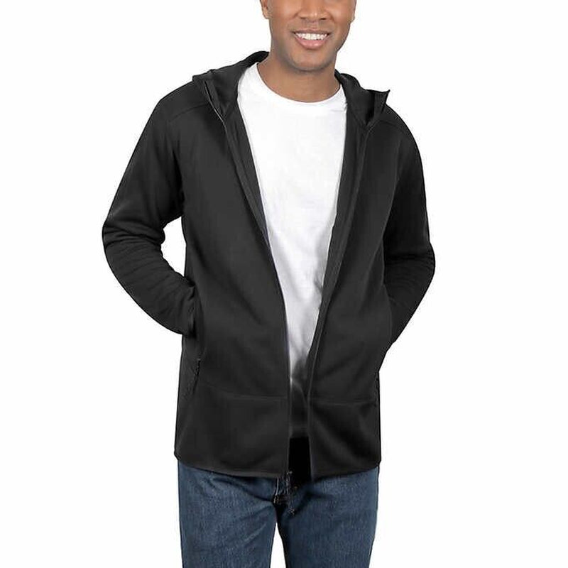 Kirkland Signature Men’S Hooded Fleece Jacket, BLACK - BLUE COLOR, FAST SHIPPING