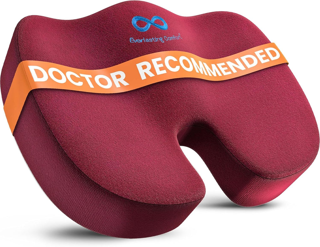 Everlasting Comfort Doctor Recommended Memory Foam Seat Cushion for Office Chairs & Car Seat - Ergonomic Office Desk Accessories for Tailbone Pain Relief, Sciatica & Back Support