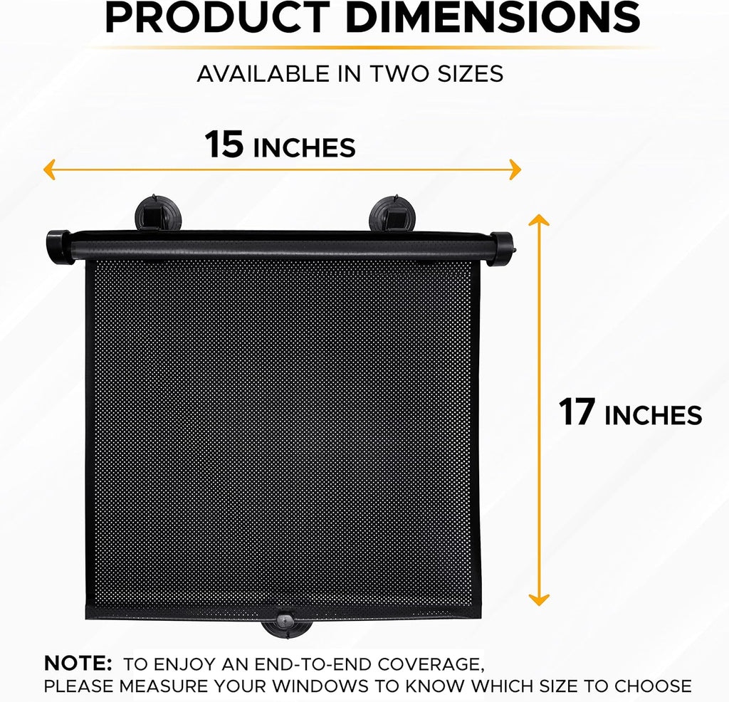EcoNour Car Side Window Sun Shade (2 Pack) | Retractable Roller Sunshade for Kids | Baby Car Window Shades for UV and Sun Glare Protection | Baby Travel Accessories (15"x17")