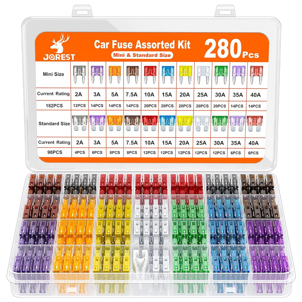 JOREST 300Pcs Car Fuse Assortment Kit, 160 Mini Blade Fuses Automotive + 90 Standard Auto Fuses + 50 Micro + Puller – Replacement for RV Camper Boat Truck (2Amp 3A 5A 7.5A 10A 15A 20A 25A 30A 35A 40A)