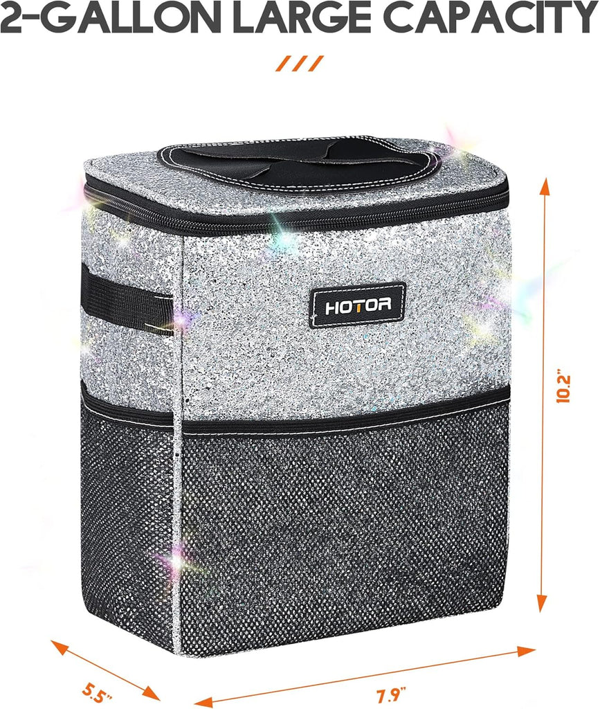 HOTOR Car Trash Can with Lid and Storage Pockets - 100% Leak-Proof Organizer, Waterproof Garbage Can, Multipurpose Trash Bin for Car, 2 Gallons, Black