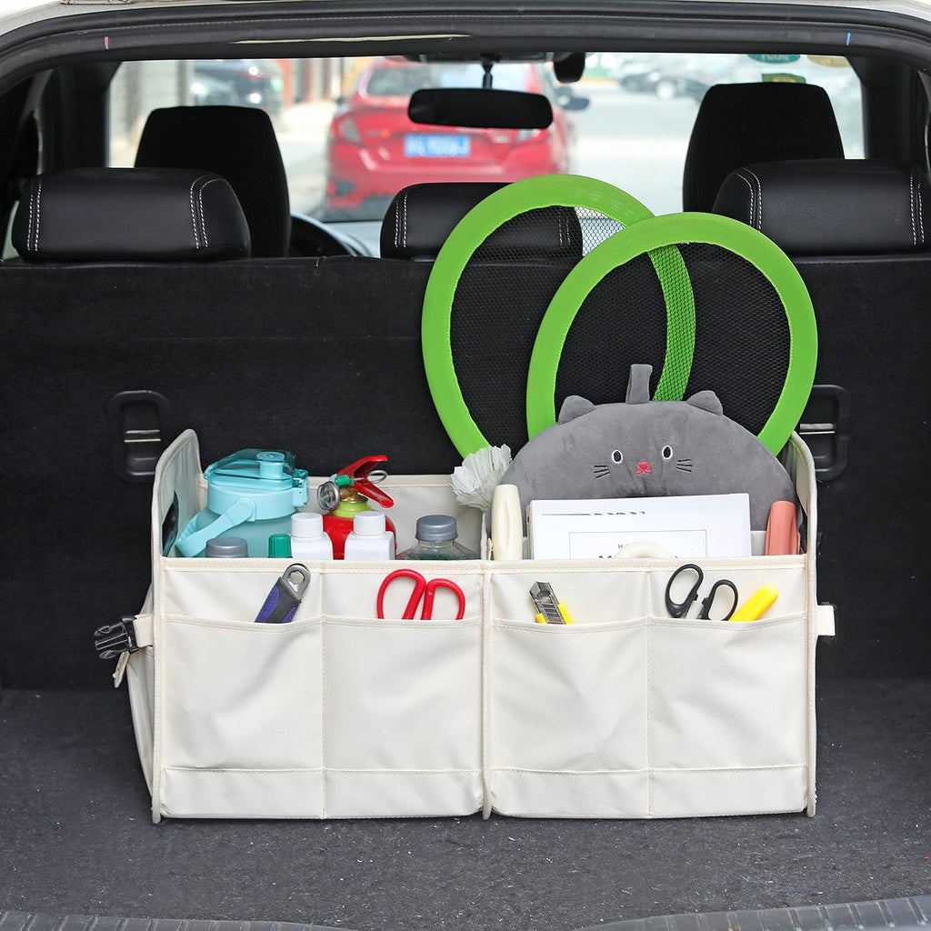 Car Trunk Organizer Car Storage Organizer Collapsible Multi Compartment Car Organizer Adjustable Straps for SUV(Beige)
