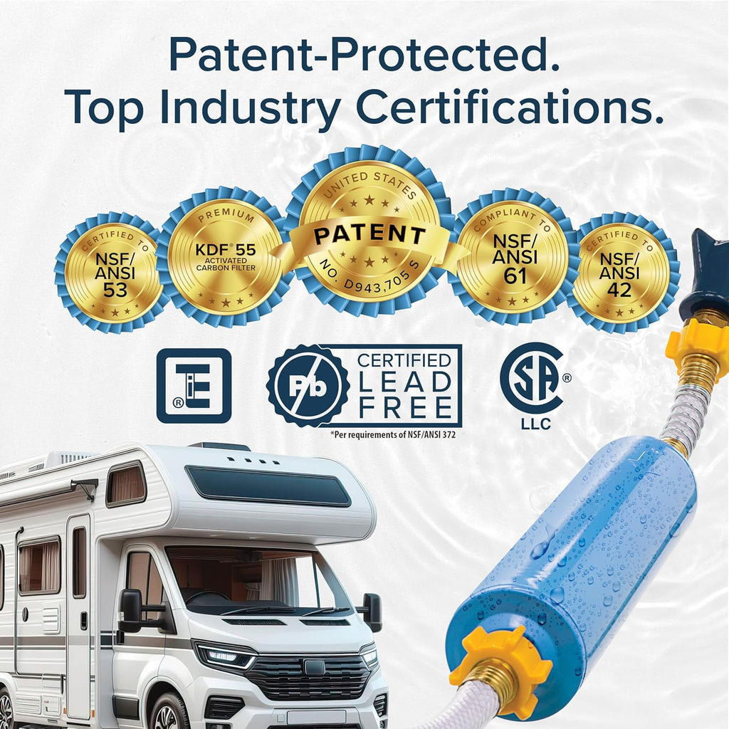 Camco Tastepure RV Water Filter - New & Advanced RV Inline Water Filter with Flexible Hose Protector - GAC & KDF Filtration - Made in USA - Camping Essentials for Fresh Drinking Water (40043)