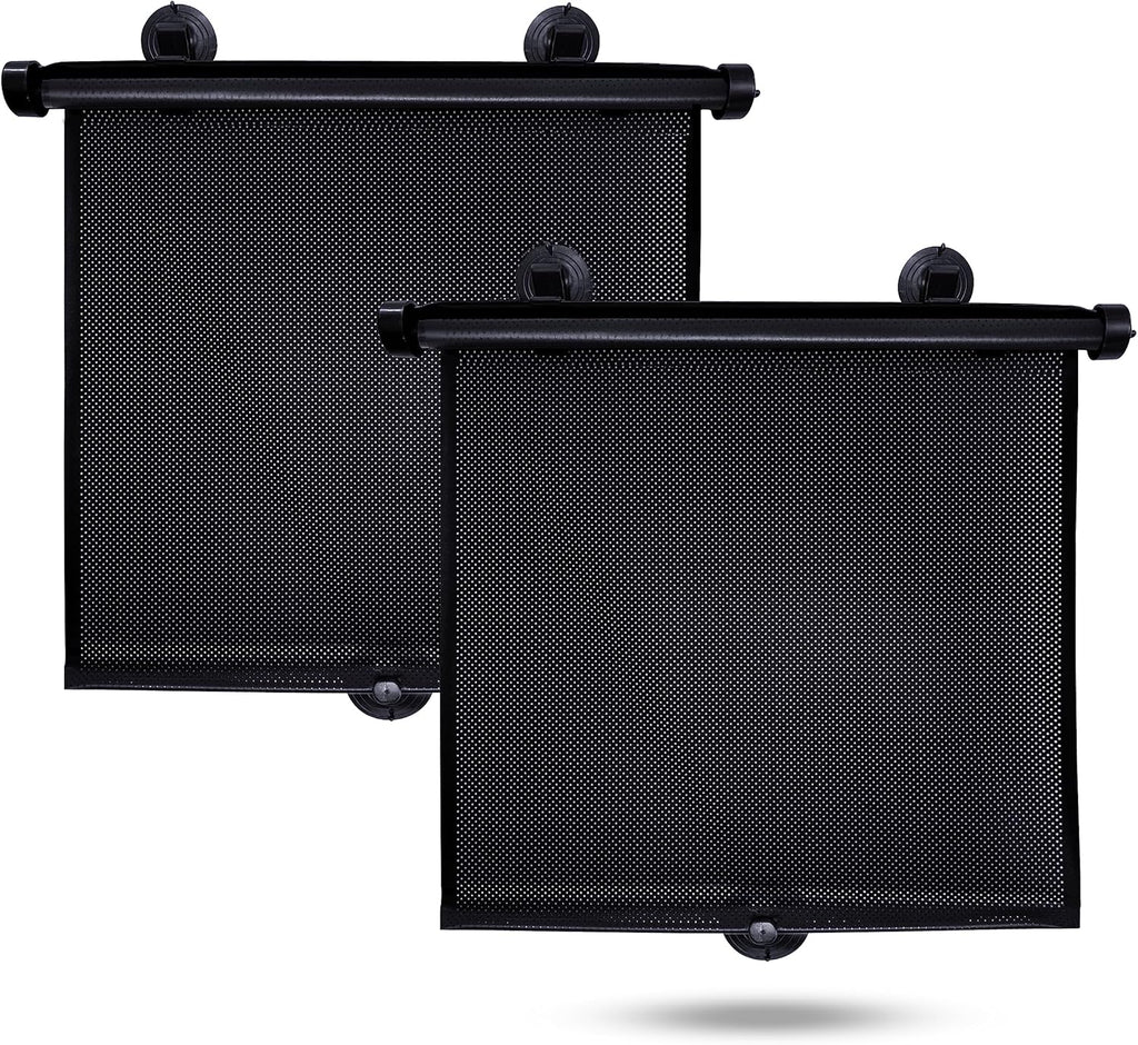 EcoNour Car Side Window Sun Shade (2 Pack) | Retractable Roller Sunshade for Kids | Baby Car Window Shades for UV and Sun Glare Protection | Baby Travel Accessories (15"x17")