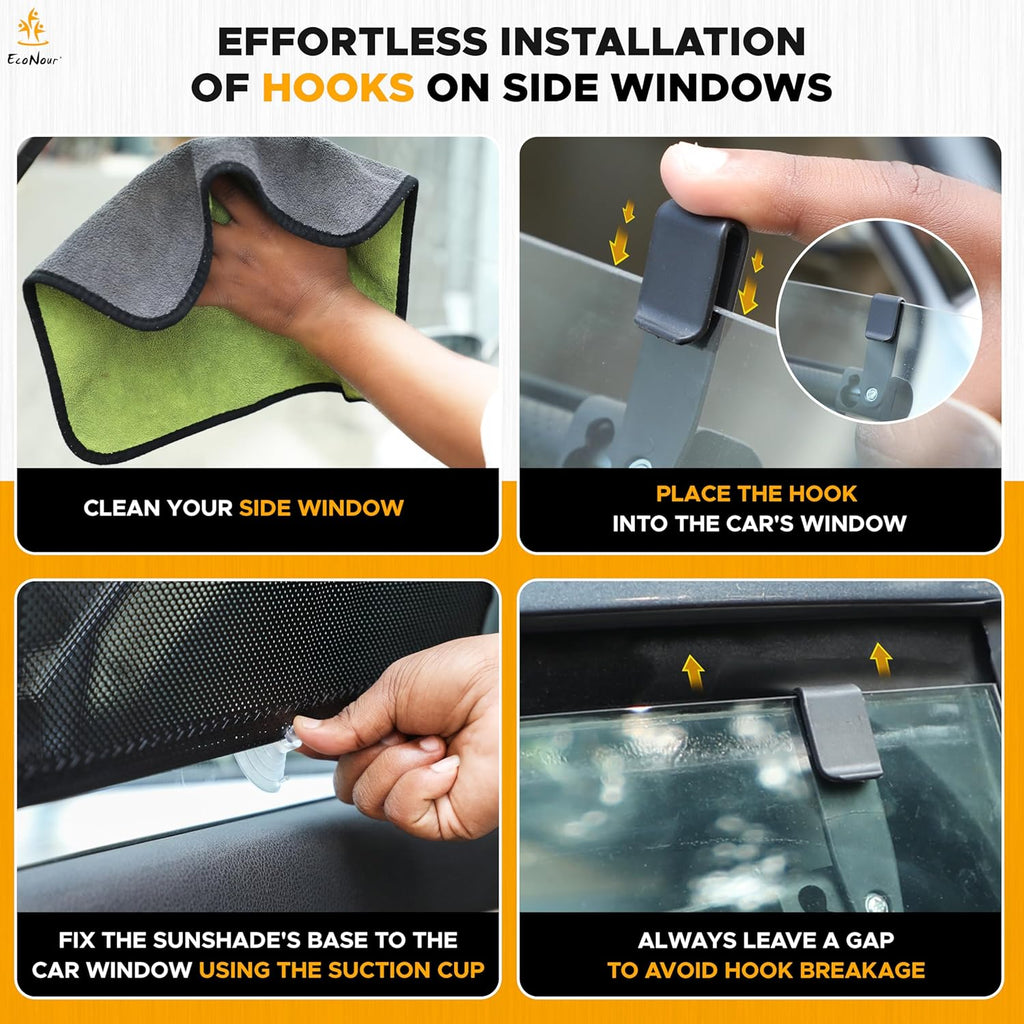 EcoNour Car Side Window Sun Shade (2 Pack) | Retractable Roller Sunshade for Kids | Baby Car Window Shades for UV and Sun Glare Protection | Baby Travel Accessories (15"x17")