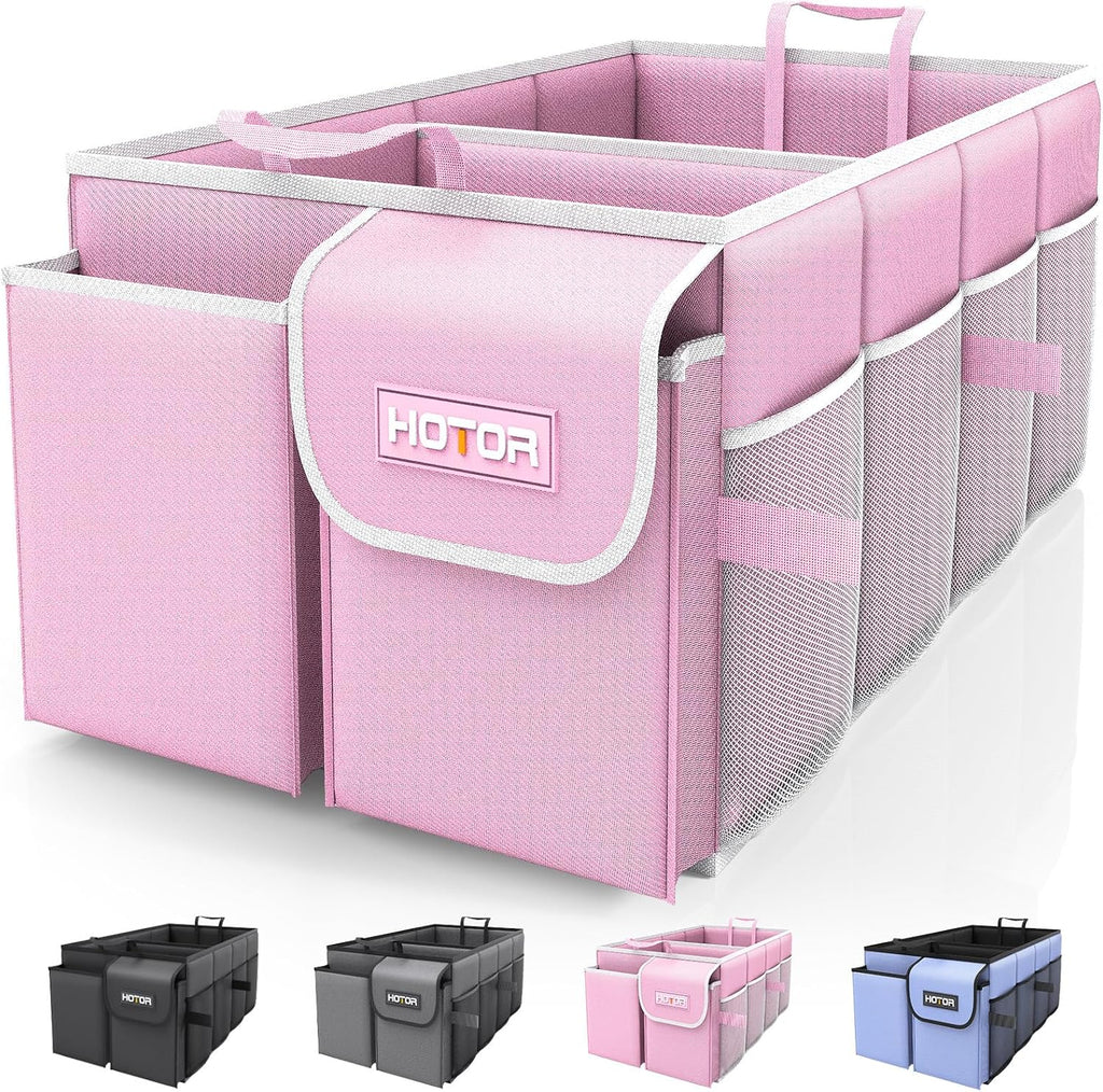 HOTOR Trunk Organizer - Car Organizer, Foldable Trunk organizer for SUVs & Sedans, Sturdy Car Organization for Car Accessories, Tools, Sundries, Black, 2 Compartments, 21.3"×12.6"×10.6"
