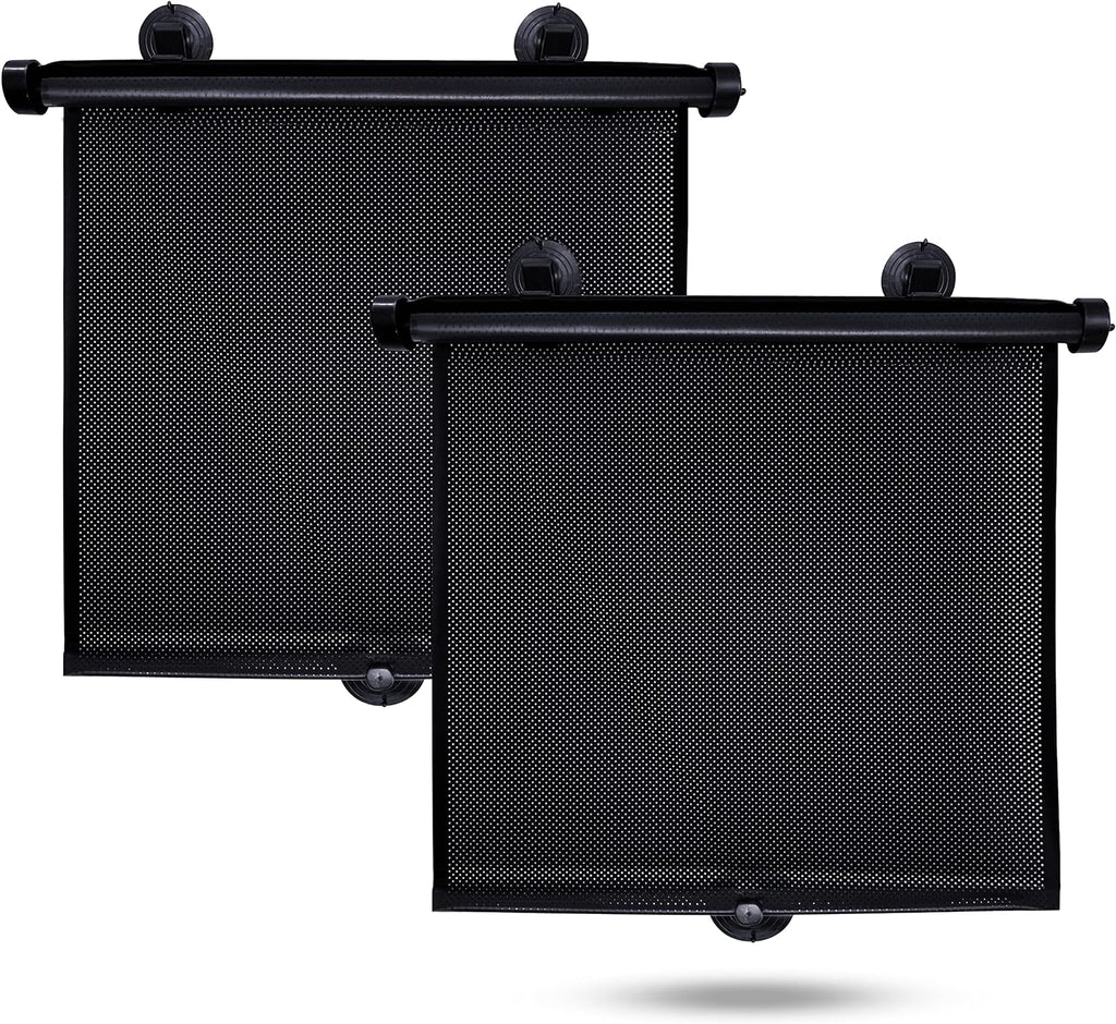 EcoNour Car Side Window Sun Shade (2 Pack) | Retractable Roller Sunshade for Kids | Baby Car Window Shades for UV and Sun Glare Protection | Baby Travel Accessories (15"x17")
