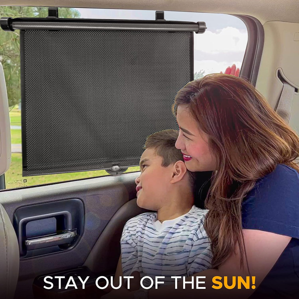 EcoNour Car Side Window Sun Shade (2 Pack) | Retractable Roller Sunshade for Kids | Baby Car Window Shades for UV and Sun Glare Protection | Baby Travel Accessories (15"x17")
