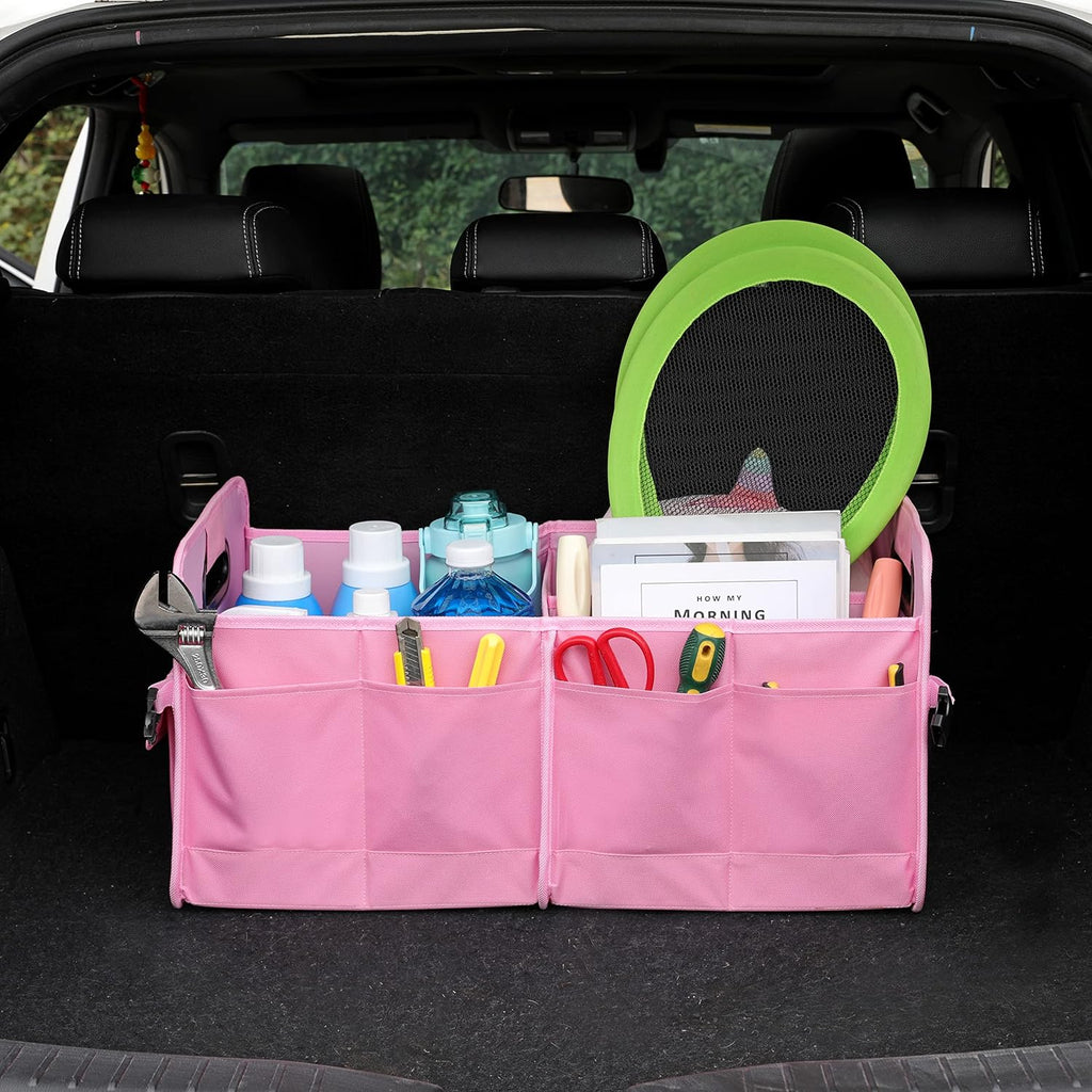 Car Trunk Organizer Car Storage Organizer Collapsible Multi Compartment Car Organizer Adjustable Straps for SUV(Beige)