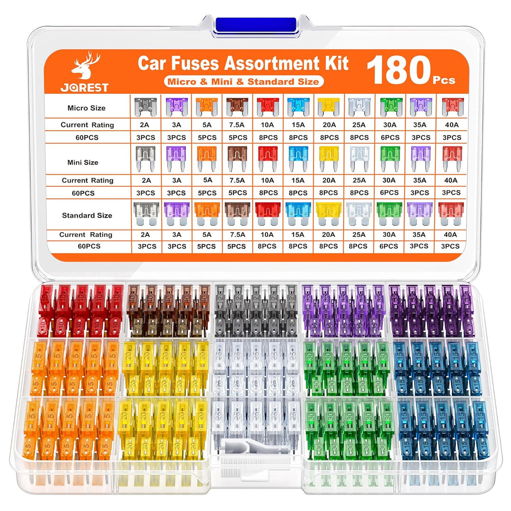 JOREST 300Pcs Car Fuse Assortment Kit, 160 Mini Blade Fuses Automotive + 90 Standard Auto Fuses + 50 Micro + Puller – Replacement for RV Camper Boat Truck (2Amp 3A 5A 7.5A 10A 15A 20A 25A 30A 35A 40A)