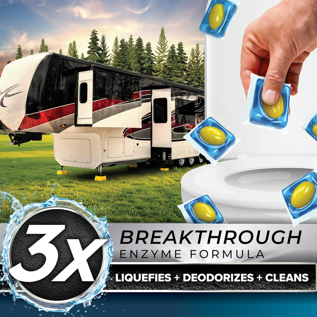 Camco TST MAX RV Toilet Treatment Drop-INs - Control Unwanted Odors & Break Down Waste and Tissue - Safe Septic Tank Treatment - Orange Scent, 30-Pack (41183)