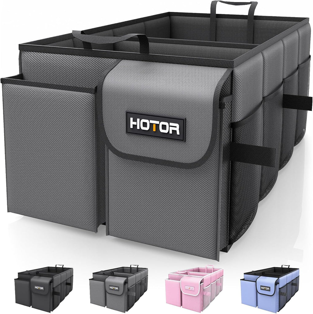 HOTOR Trunk Organizer - Car Organizer, Foldable Trunk organizer for SUVs & Sedans, Sturdy Car Organization for Car Accessories, Tools, Sundries, Black, 2 Compartments, 21.3"×12.6"×10.6"