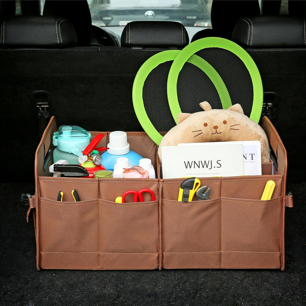 Car Trunk Organizer Car Storage Organizer Collapsible Multi Compartment Car Organizer Adjustable Straps for SUV(Beige)
