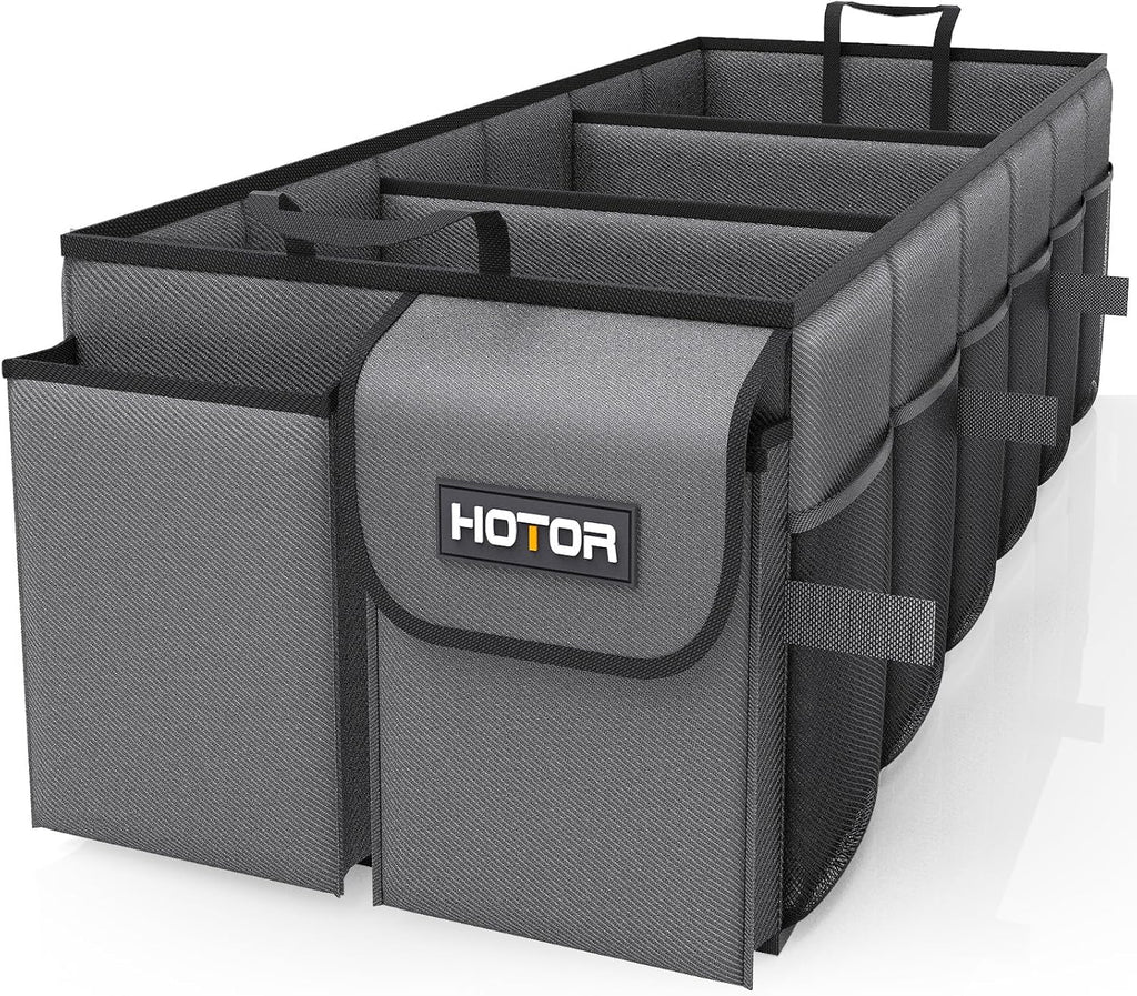 HOTOR Trunk Organizer - Car Organizer, Foldable Trunk organizer for SUVs & Sedans, Sturdy Car Organization for Car Accessories, Tools, Sundries, Black, 2 Compartments, 21.3"×12.6"×10.6"