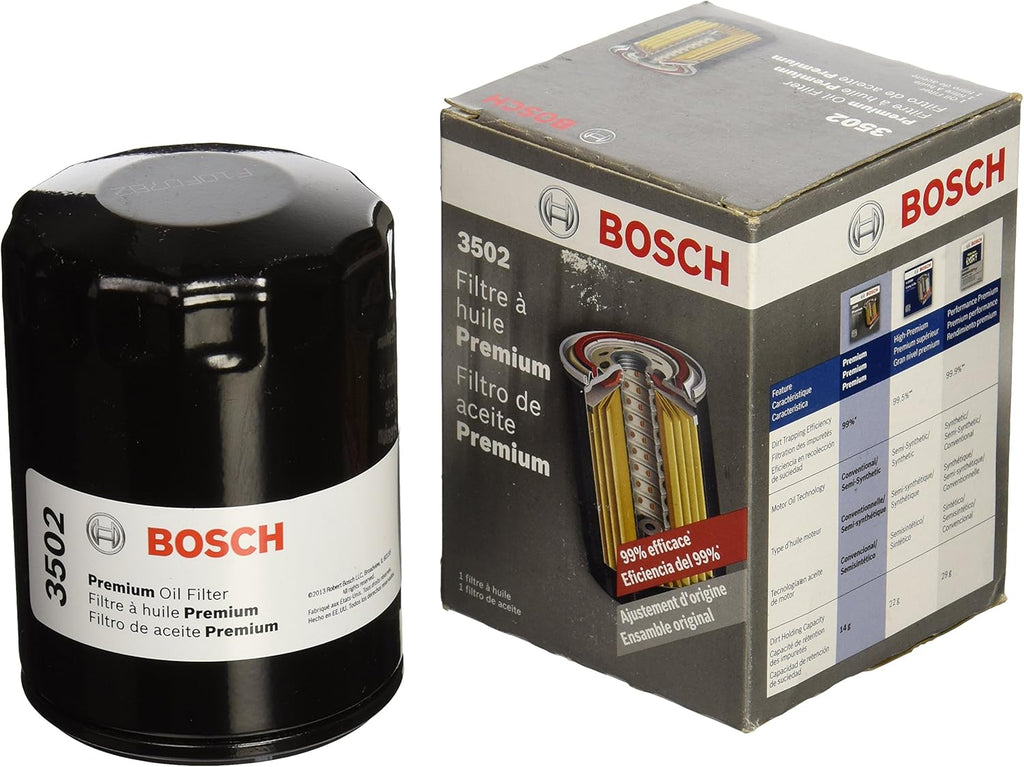 BOSCH 3502 Premium Oil Filter with FILTECH Filtration Technology - Compatible with Select Buick, Cadillac, Chevrolet, Dodge, Ford, GMC, Jeep, Lincoln, Mazda, Mercury, Mitsubishi, Ram, Saab