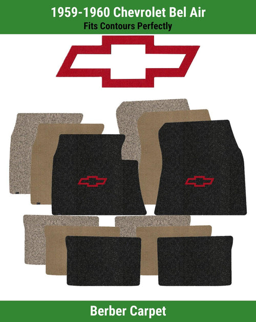 Lloyd Berber Front & Rear Mats for '59-60 Bel Air W/Red Chevy Outline Bowtie