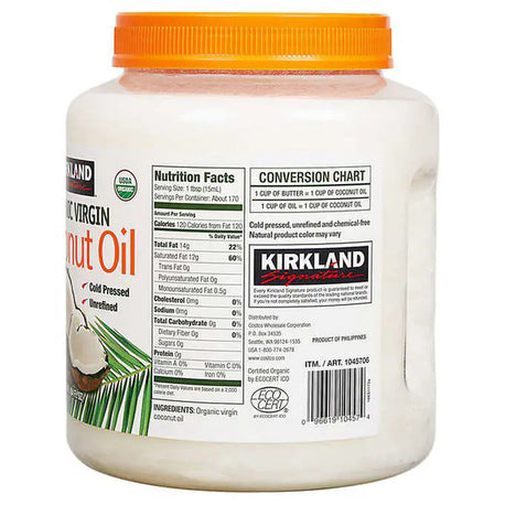 2 X Kirkland Organic Virgin Coconut Oil Cold Pressed Unrefined 2.48L (84 FL OZ)