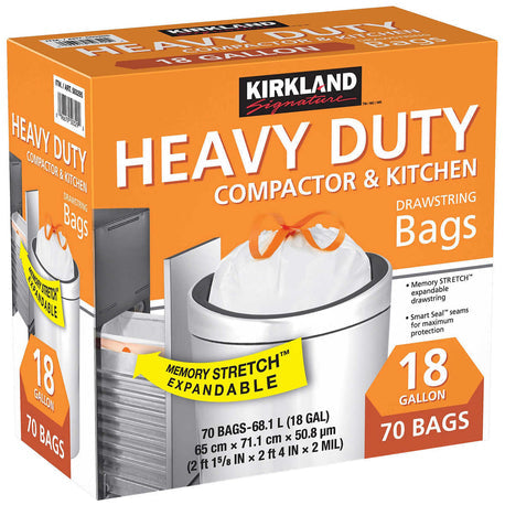 2 Packs Kirkland Heavy Duty Compactor & Kitchen Trash Bags 18 Gallon 70 CT Each