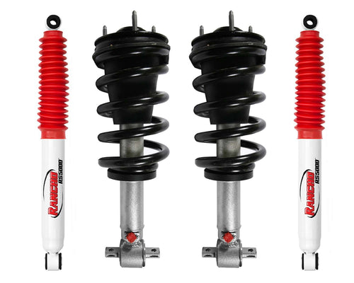 Rancho Quicklift Leveling Strut + Rear RS5000x Gas Shocks Set for 2014-2018 Chevrolet Silverado 1500 RWD w/2